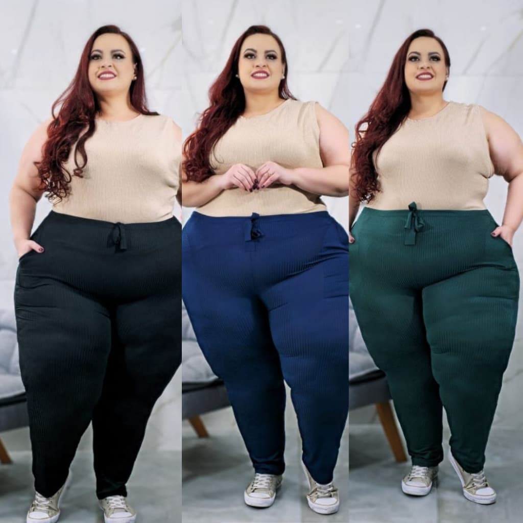2 Calça Feminina Canelada Plus Size Lisa Para Inverno