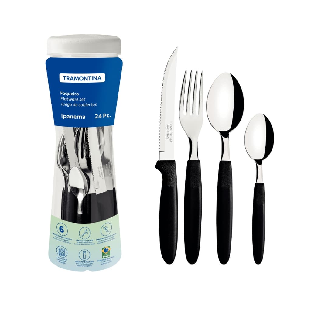 Faqueiro Original Tramontina Ipanema Laminas Aço Inox C/ Pote 24 Und