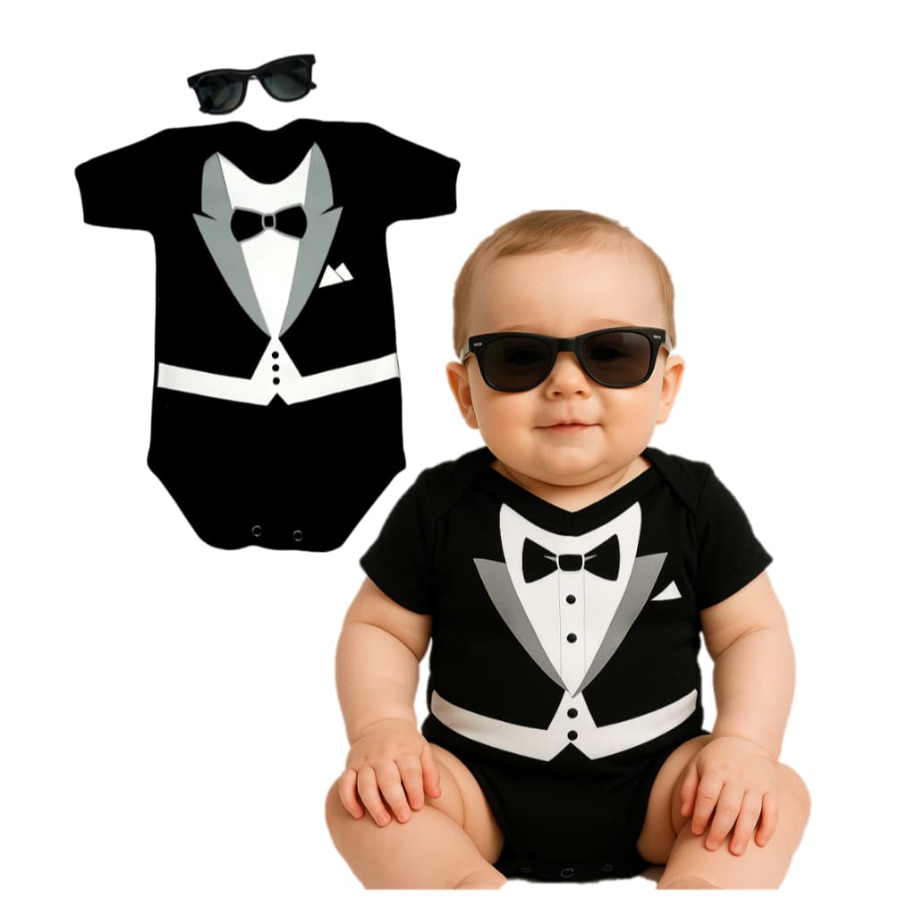 Body Bebe Poderoso Chefinho Body + Òculos Fantasia Borie Mesversario Bory Mesversario Temático