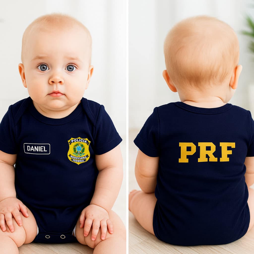 Body bebê personalizado com nome PRF profissões