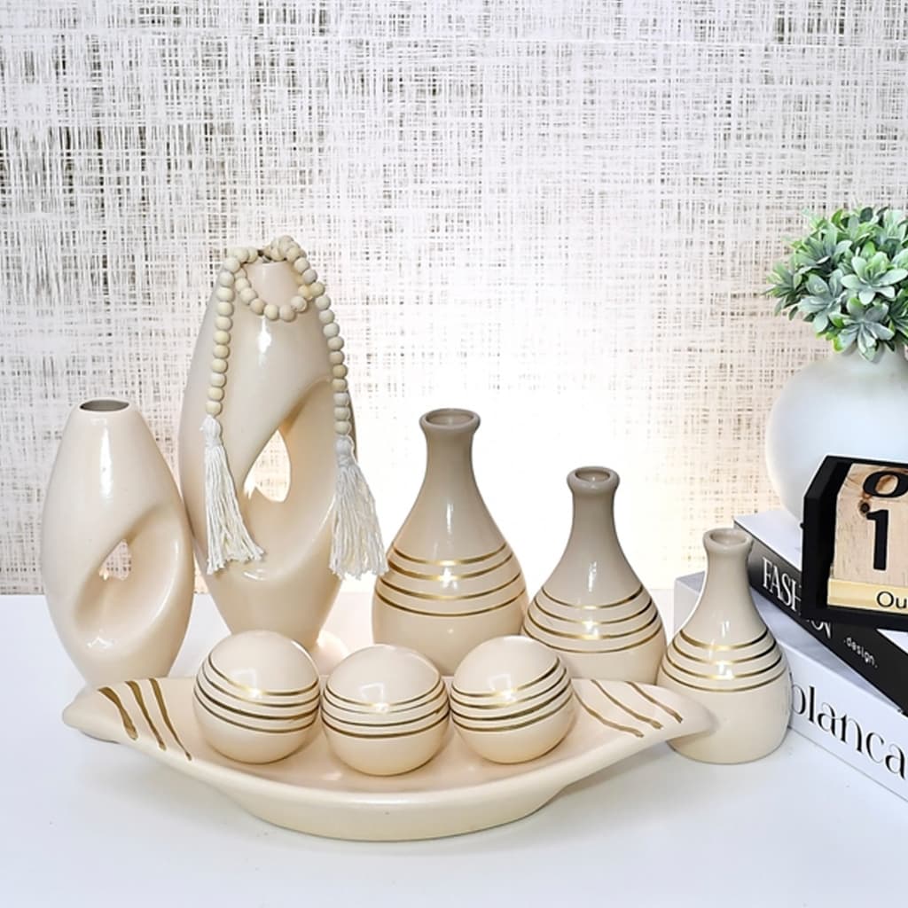 Kit 9 Vasos Decorativo Cerâmica colorido  Enfeite Centro Mesa Sala enfeite Casa rack Aparador Painel