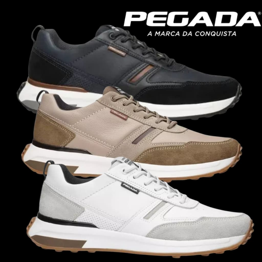Sapatenis Masculino Jogging Pegada Amortech Em Couro | Lançamento! | Produto Original Pegada!