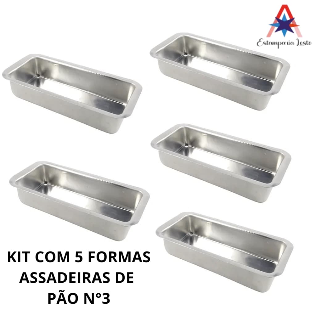 Kit Com 5 Formas Retangular De Alumino Para Pão N°3