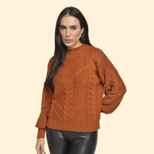 Blusa Tricô Feminina Gola Alta Tranças Casaco Manga Longa Tricot Premium