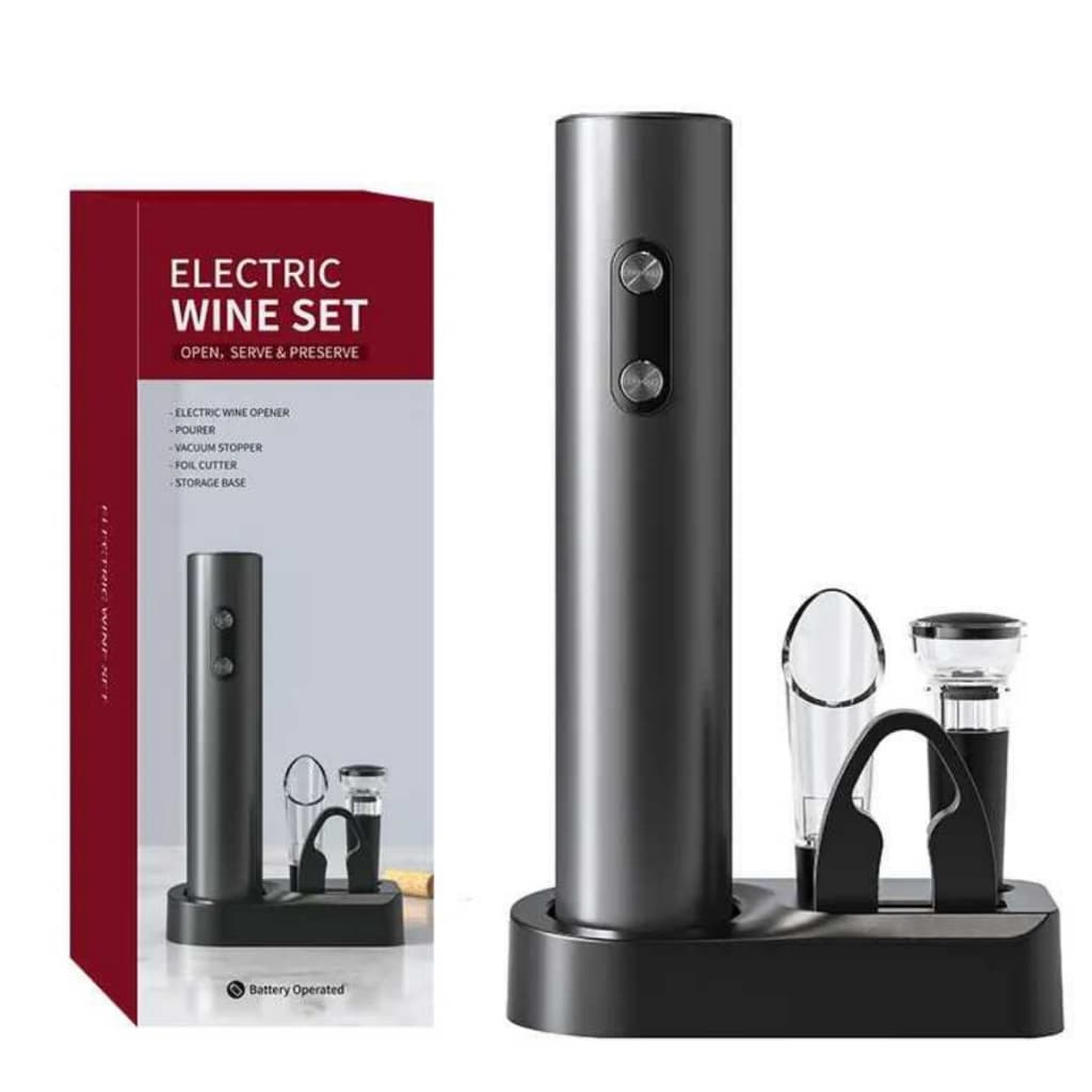 Abridor De Vinho Elétrico Recarregável Kit Sommelier Premium Saca Rolhas com Suporte e Acessórios