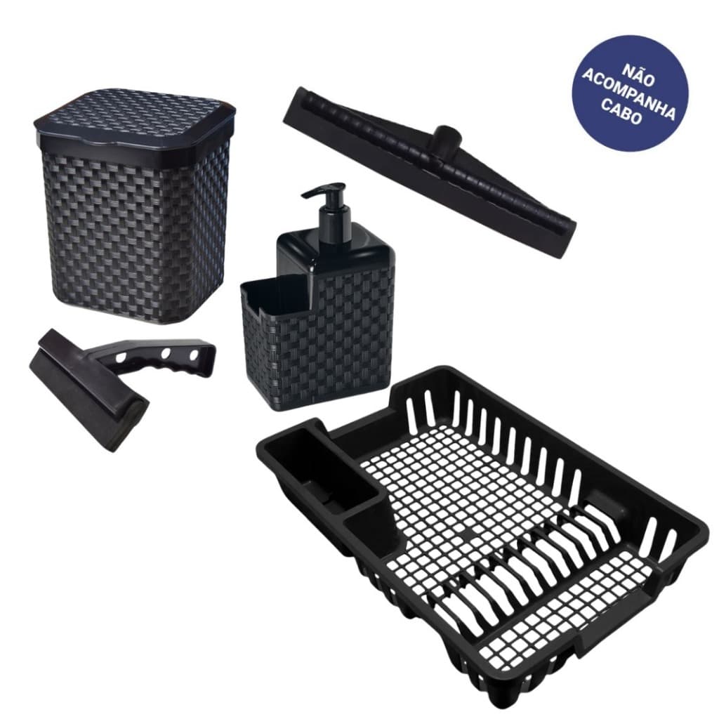 Kit Cozinha Completa – Escorredor, Lixeira 5L, Porta Detergente, Rodinho e RODO sem base