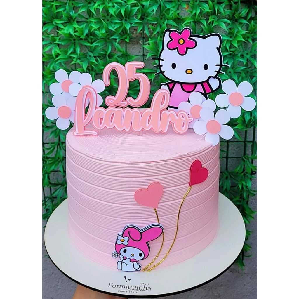 Topo de Bolo Hello Kitty - Nome e Idade Personalizados - Topper decoração bolo festa