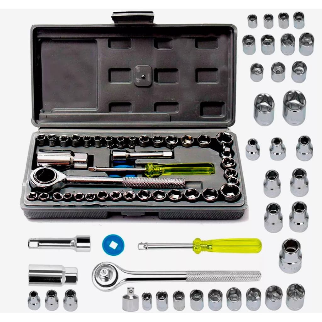 Kit Jogo Catraca Reversível Pito Soquete Ferramentas 40 Peças