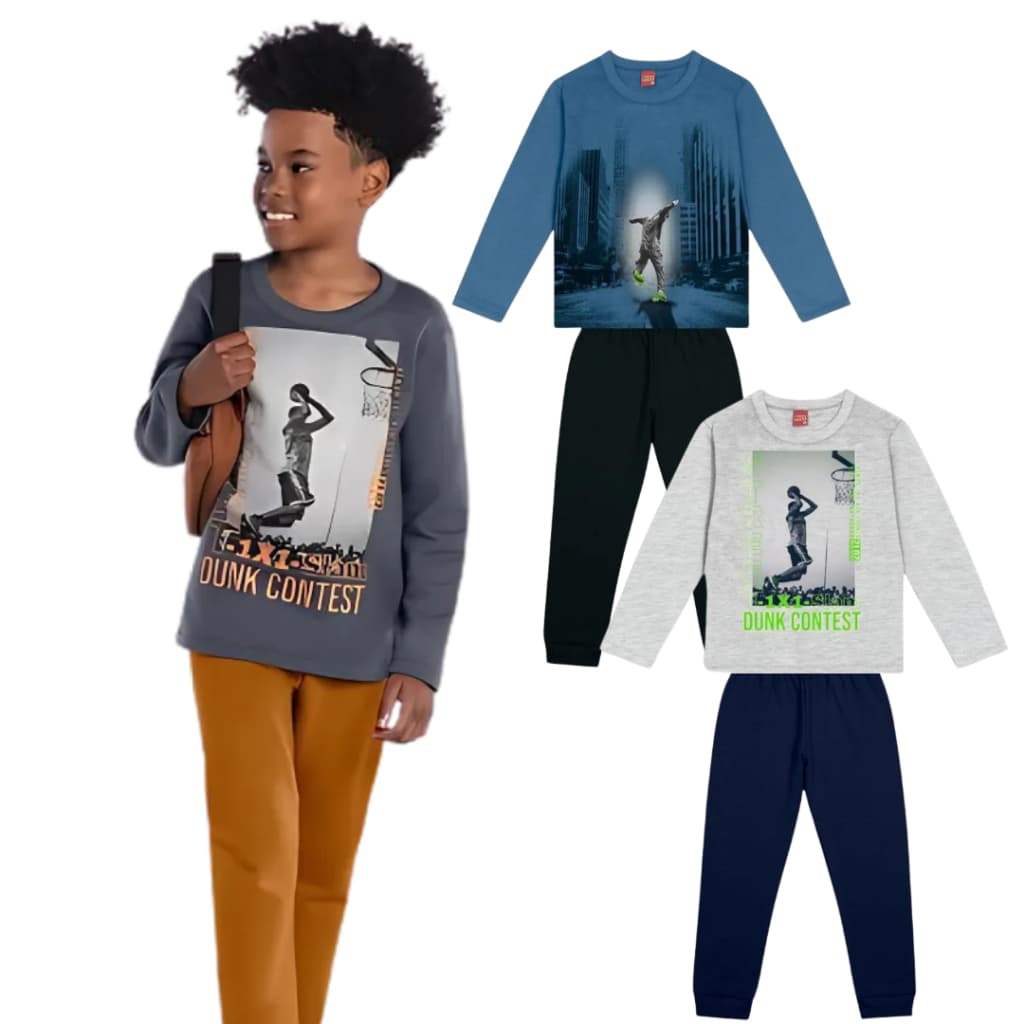 Conjunto de Frio Infantil Inverno Menino de Moletom Peluciado Quentinho Kily