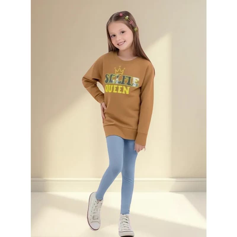 Conjunto de Frio Menina Infantil Blusa de Moletom e Calça Legging Peluciado