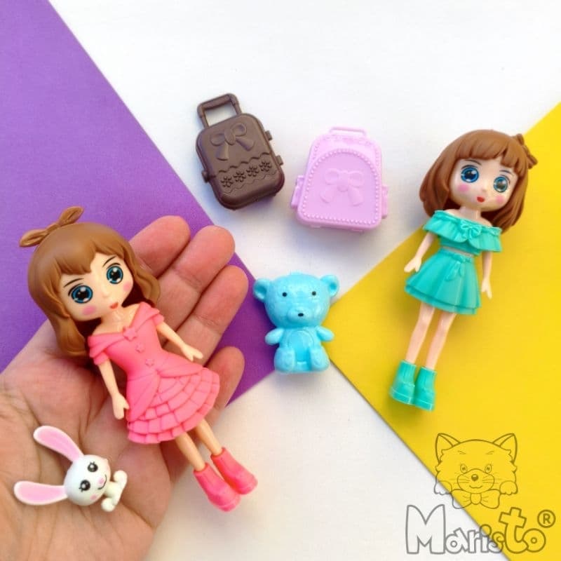Kit 2 Mini Bonecas com Bichinhos e Acessórios