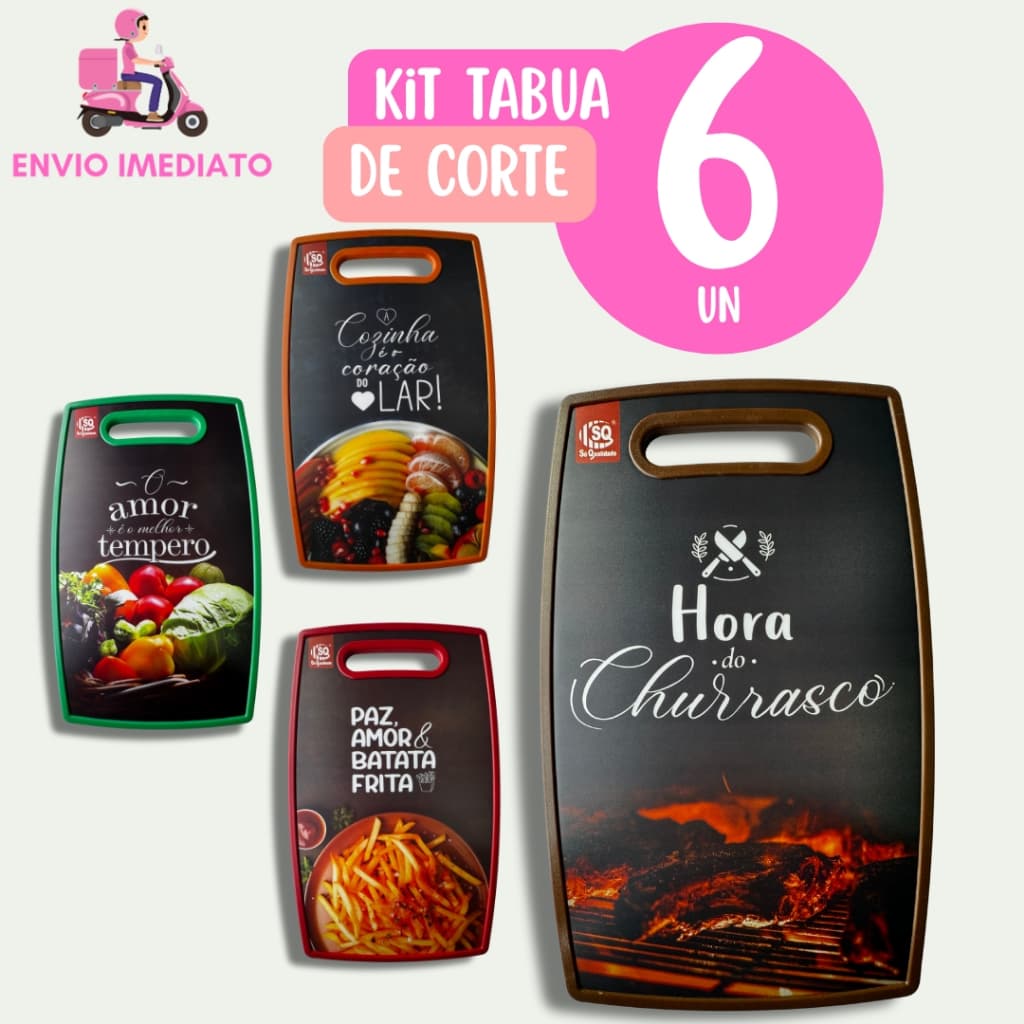 Kit 6 Tábuas de Corte Grande de Cozinha para Legumes Comida Carne Salada Para Churrasco Casa