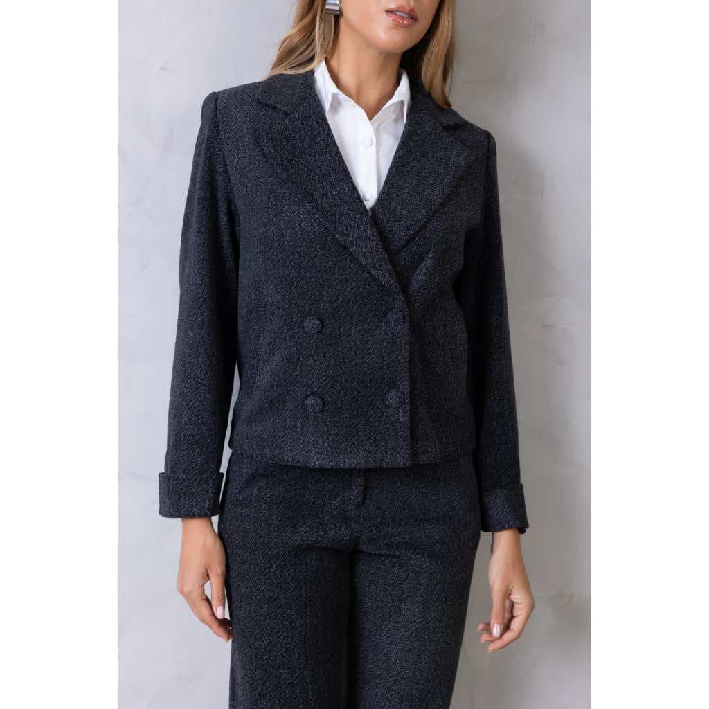 Conjunto Feminino Tweed Blazer e Calça Social Reta Slim e Plus Size Alfaiataria Casual Elegante