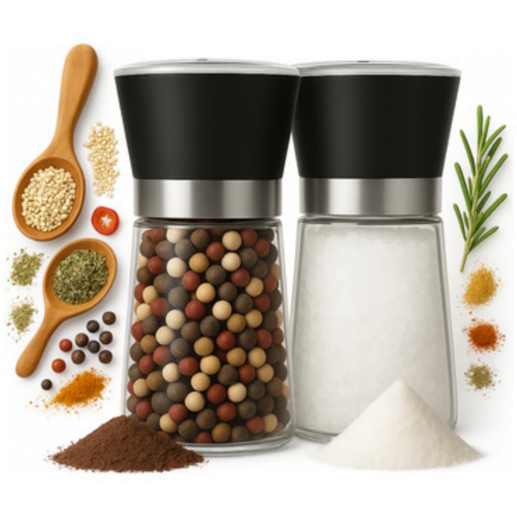 Moedor De Pimenta Sal Tempero 180 mL Com Regulador de Moagem Vidro Especiarias Condimento