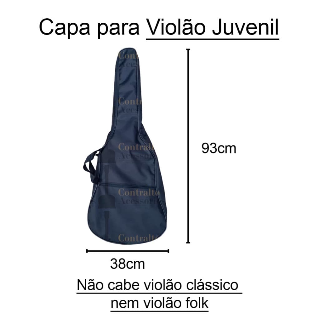 Capa Bag Bolsa Mochila para Violão Juvenil Simples Preto com Alça de Ajuste