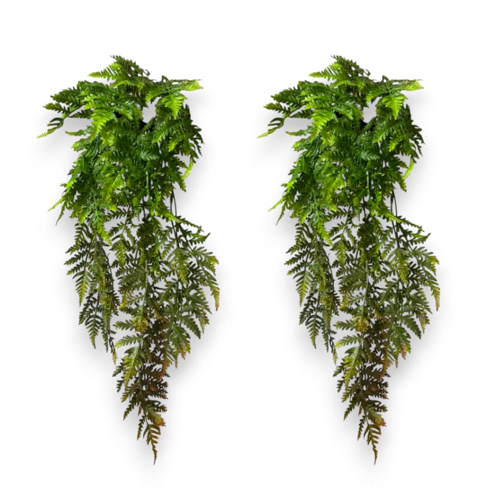 Kit 2 Samambaia Pendente 60cm 5 Ramos Planta Artificial Para Sala Escritório Decoração Folhagem Jardim Vertical
