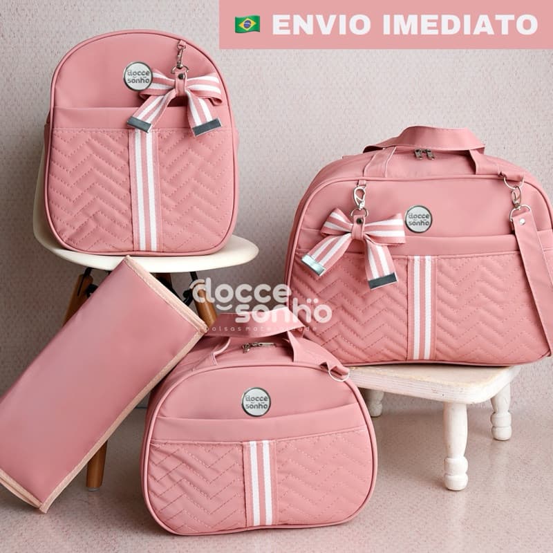 kit bolsa maternidade com 4 peças luxo alta elegância, mala maternidade p/ menino e menina(AD 4P)