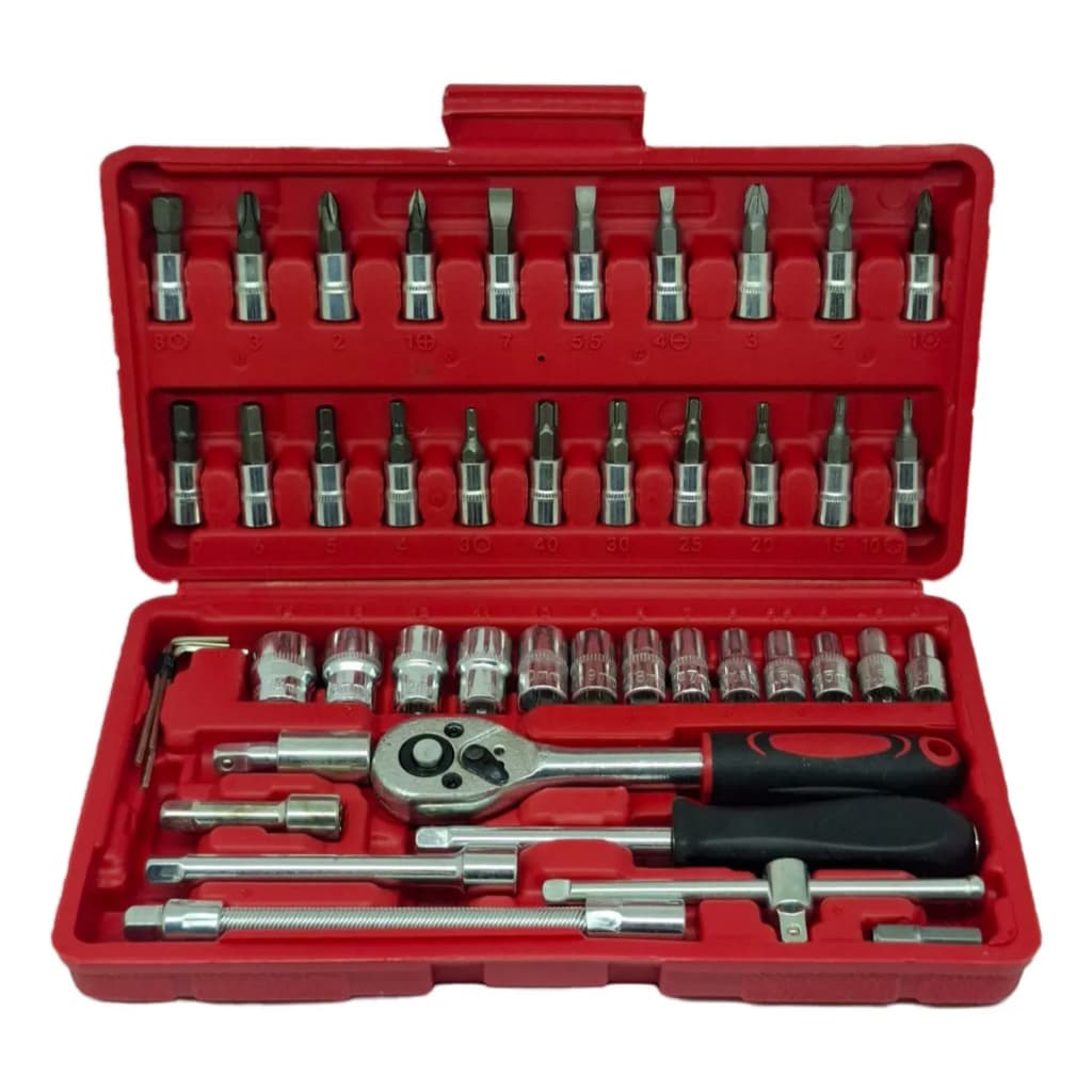 Kit De Ferramentas 46 Peças Jogo D Soquetes Chave Catraca Reversível Maleta Jogo De Ferramentas Casa
