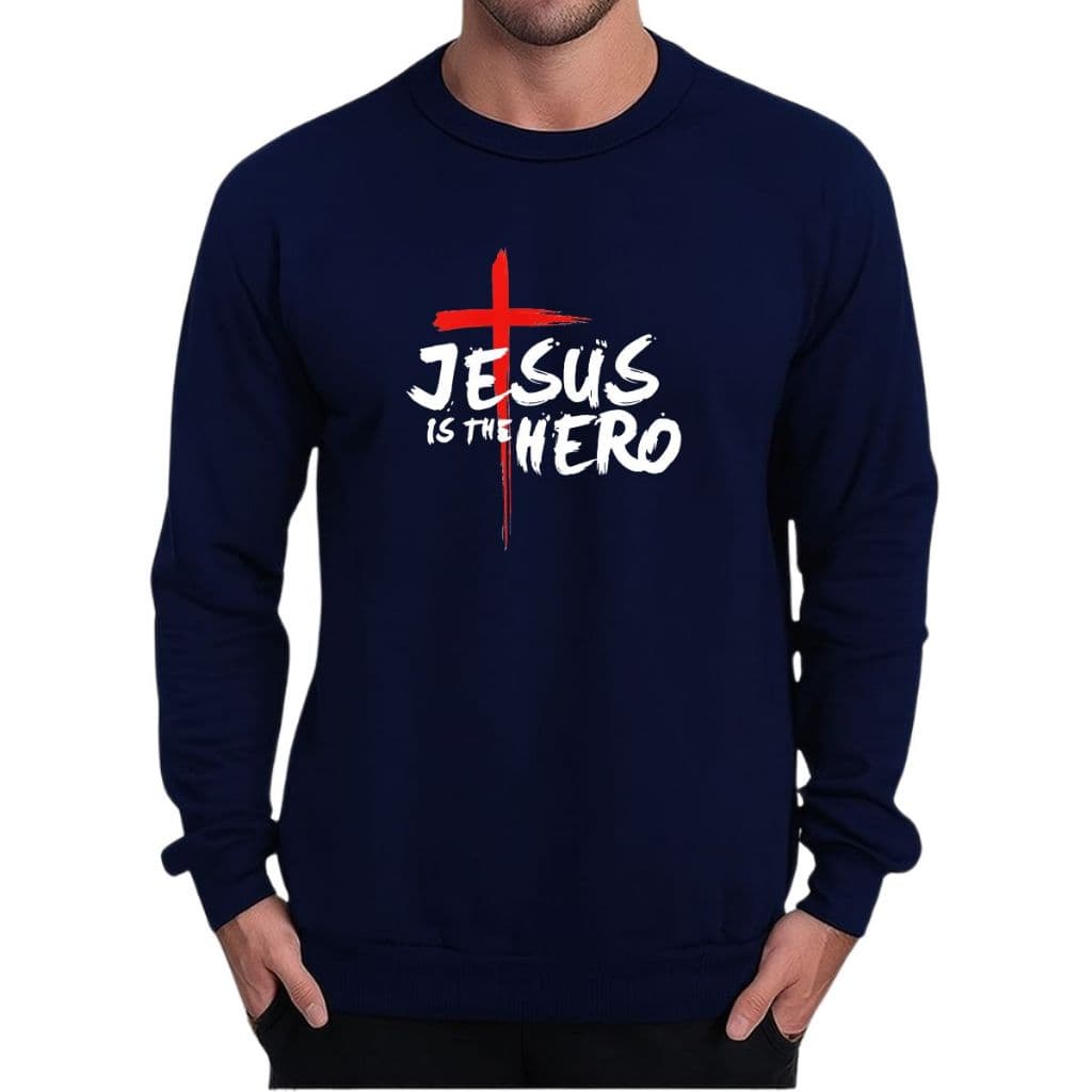 Moletom Gola Redonda Careca Jesus Is The Hero Algodão Sem Capuz Suéter