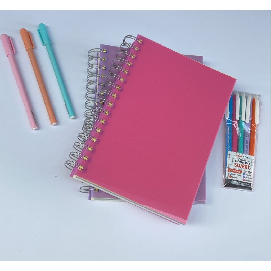 Caderno A5 200fls Miolo colorido com marfim e branco PVC - Wire-o