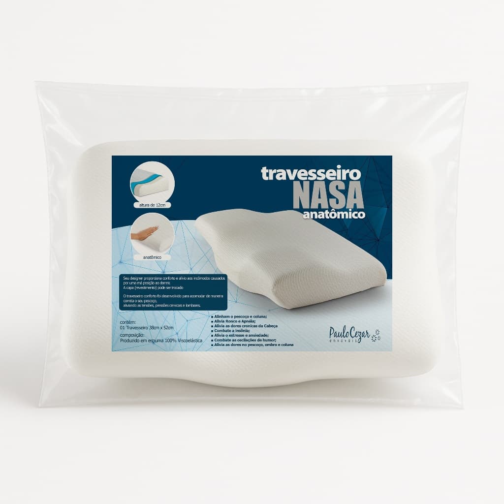 Travesseiro Nasa Cervical Conforto Anatômico Ortopédico Espuma Viscoelastica com Ziper
