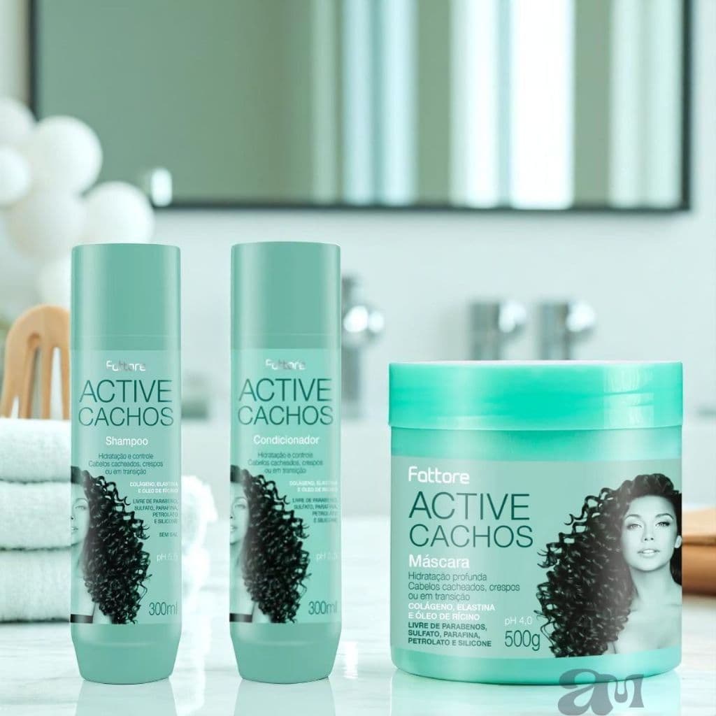 Kit Active Cachos Fattore – Shampoo 300ml + Condicionador 300ml + Máscara 500g