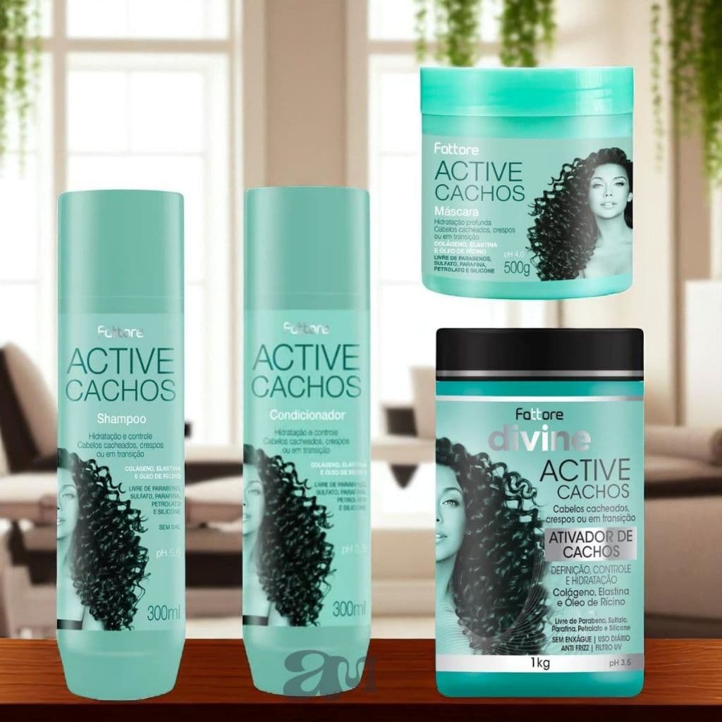Fattore Kit Active Cachos Completos – Shampoo, Condicionador, Máscara e Ativador