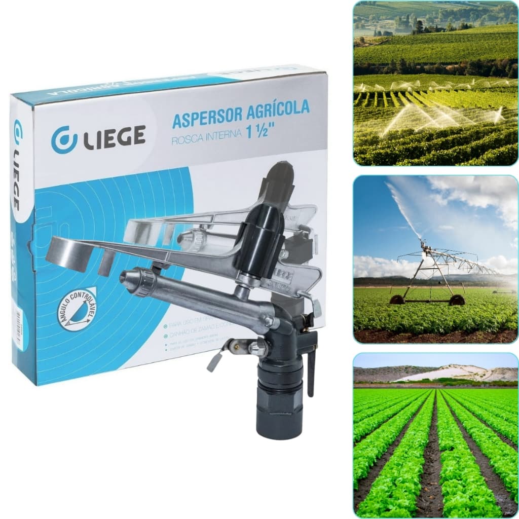 Aspersor Irrigação Profissional Modelo 231126 Feito em Zamac e conexão em Latão Vazão 2,4-8m3/h Alcance 16 a 25 Metros