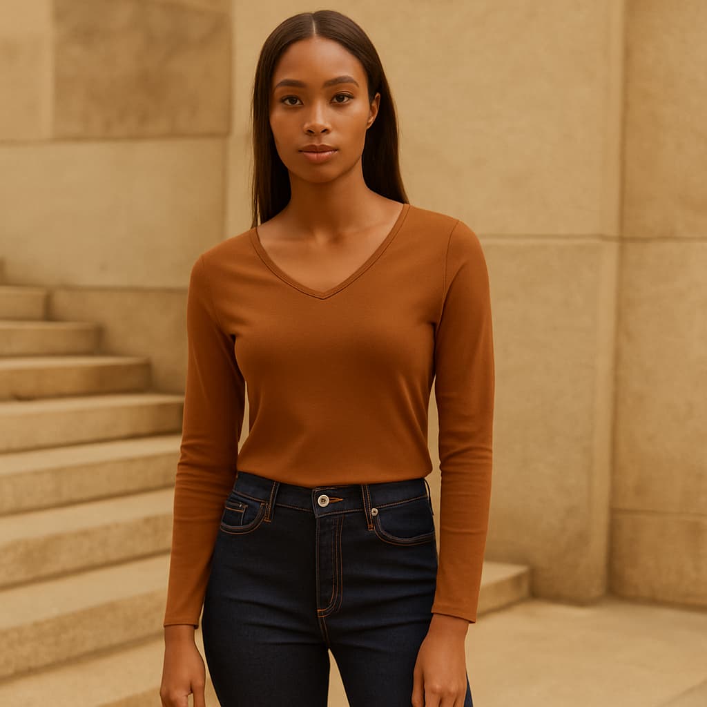 Blusa Manga Longa Gola V em cotton Kb351-c2