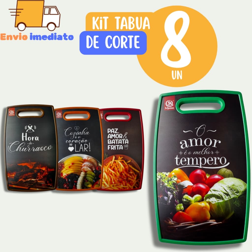Kit Conjunto 8 Tábuas de Corte Grande de Cozinha para Legumes Comida Carne Salada Para Churrasco Cozinha