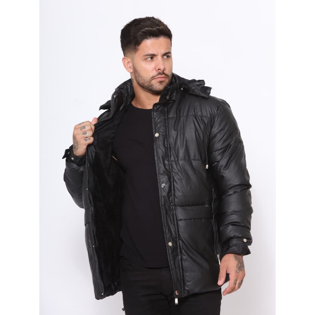 jaqueta masculina bobojaco impermeável de nylon toda forrada de pelinhos por dentro com capuz removível tendência