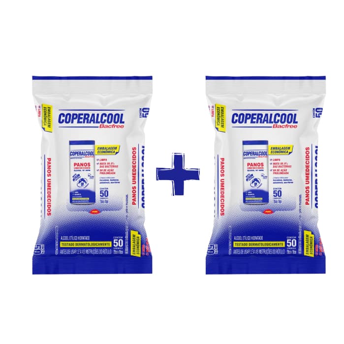 Kit 2 Lenços Umedecidos Coperalcool Bacfree 50un 70° Clássico