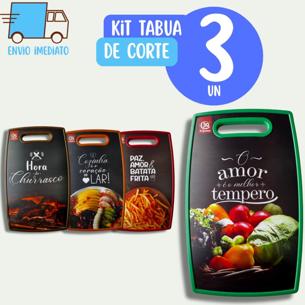 Kit 3 Tábuas de Alimentos Estampada Para Corte de Queijos Carnes Verduras Legumes Casa Churrascaria