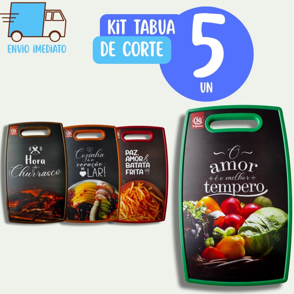 KIT com 5 Tábuas de Corte Grande de Cozinha para Legumes Comida Carne Salada Para Churrasco Cozinha
