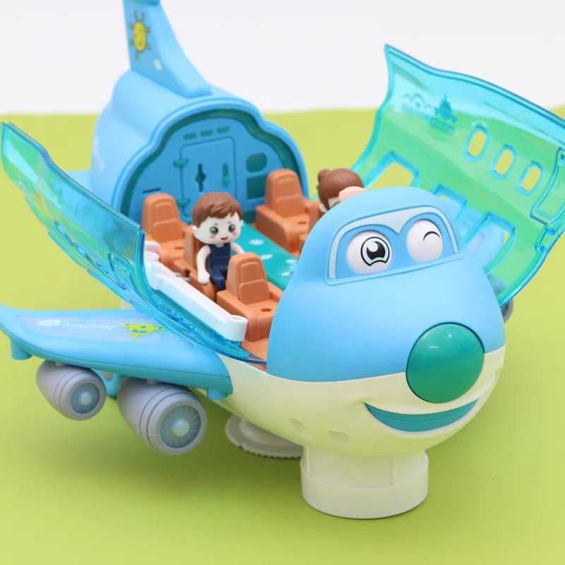 Avião de brinquedo musical com rotação de 360° e giro com som, luz e pequenas figuras