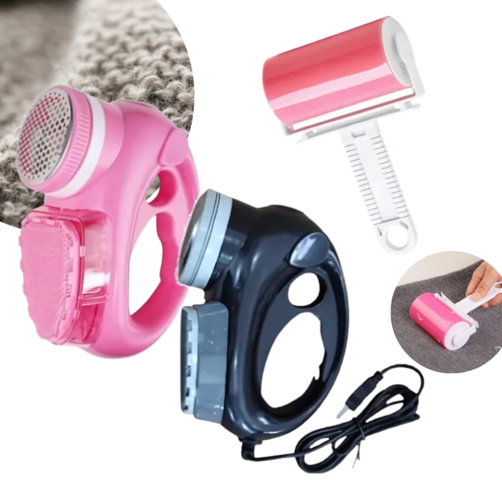 Papa Bolinha Elétrico Bivolt USB Com Reservatório + Rolo Tira Pelos De Roupa Lã Lavável