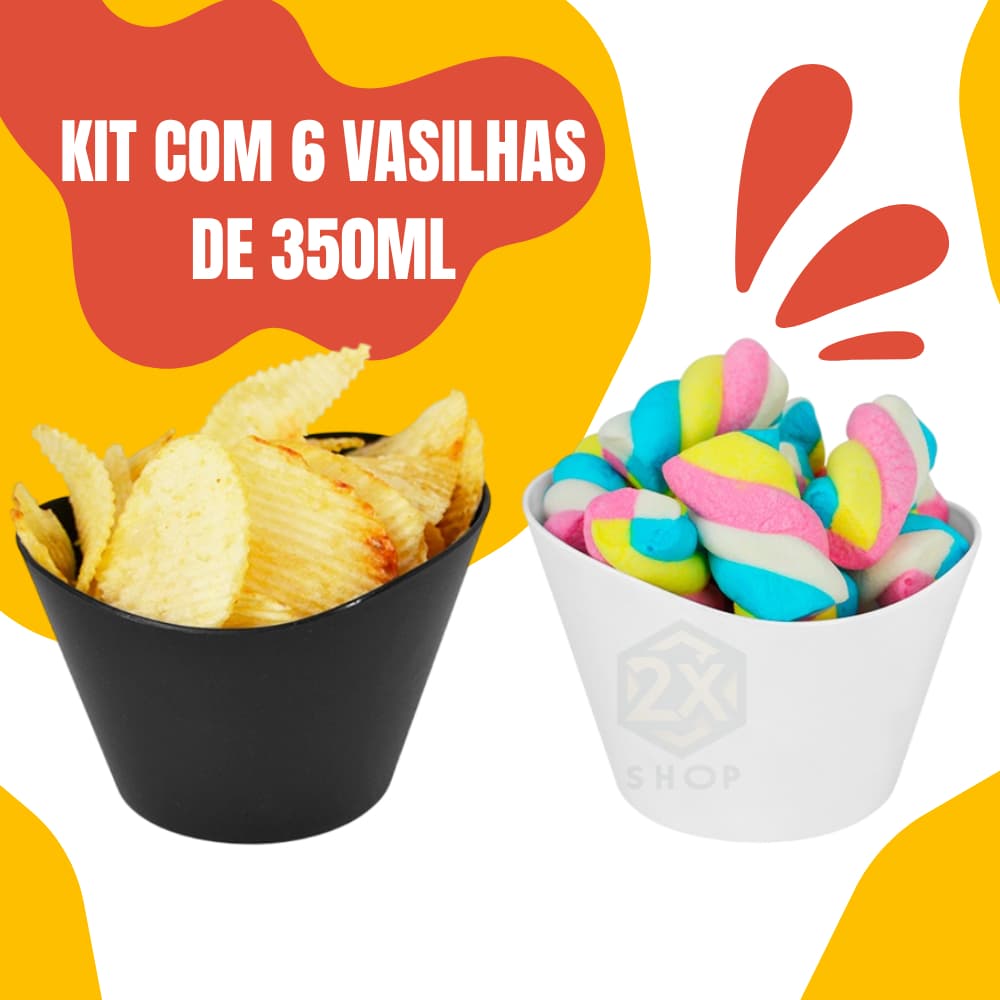 Kit 6 Potes de Sobremesa 350ml Vasilhas Plásticas Resistentes e de Limpar Uso Diário ou Eventos