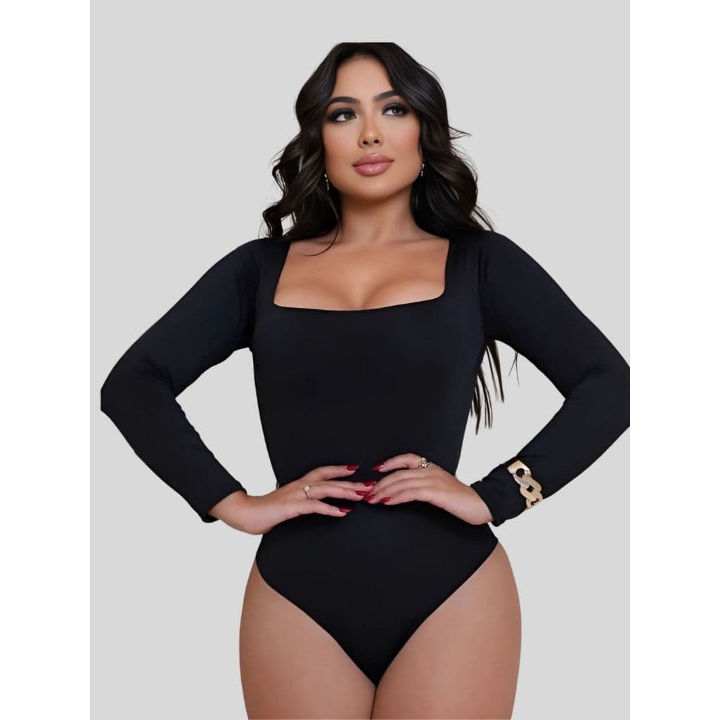 Body Feminino Decote Quadrado Manga Longa Inverno Frio Tamanho Unico Suplex Liso