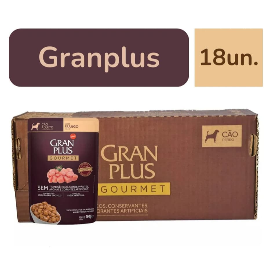 Ração Úmida GranPlus Sachê Gourmet para Cães Caixa com 18 Unidades (100g cada sache)