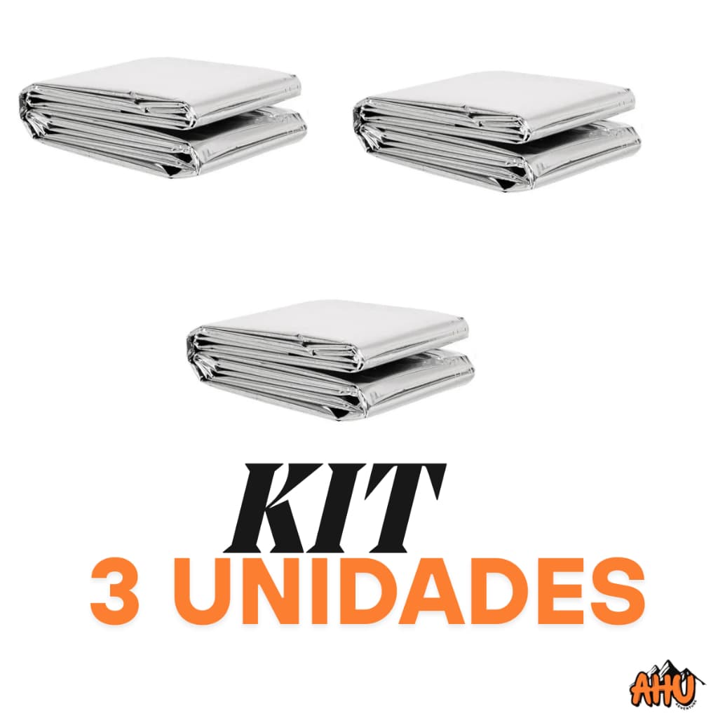 Kit 3 mantas térmicas aluminizada emergência resgate e camping