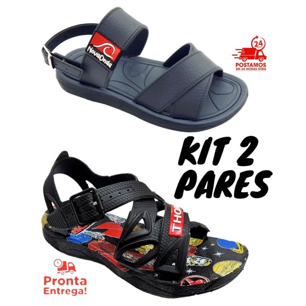 Kit 2 Pares Sandalia Infantil Masculino Nova Onda + Sandalia Infantil Menino Personagens