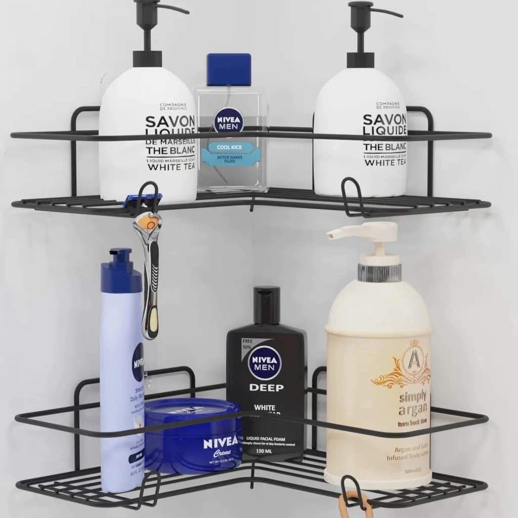 Prateleira Canto 2 Peças Rack Produto Higiene Suporte Banheiro Tempero Pendura Lado Porta Shampoo