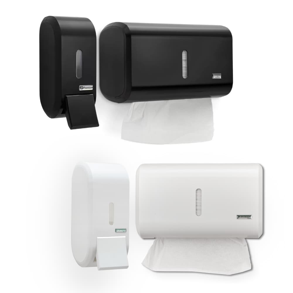 Kit Porta Sabonete Saboneteira 400ml + Porta Papel Toalha Toalheiro Preto / Branco + Kit Montagem