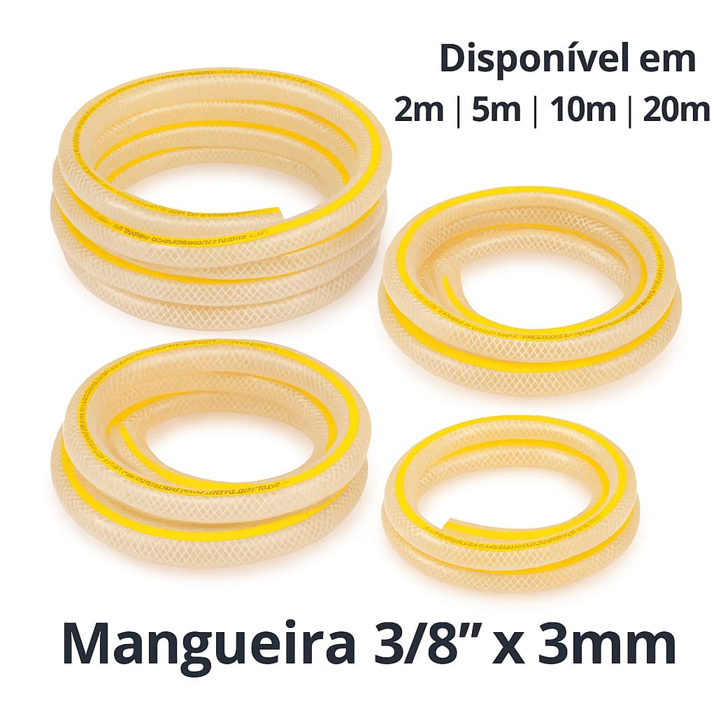 Mangueira Gás Botijão Fogão 3/8 Certificada PVC Transparente Faixa Amarela - Tamanhos de 1 a 20m