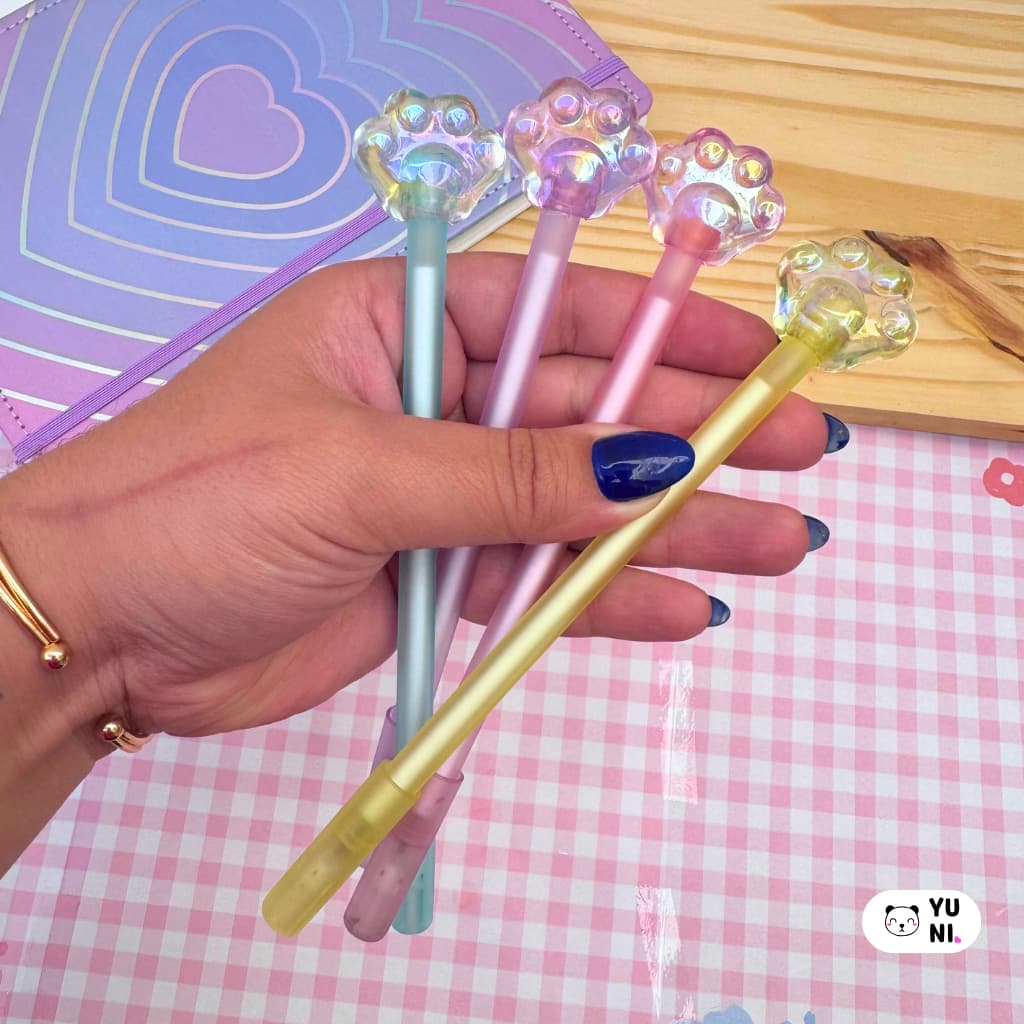 Caneta Gel Cristal Fofa Patinha de Gatinho Ponta Fina Preta