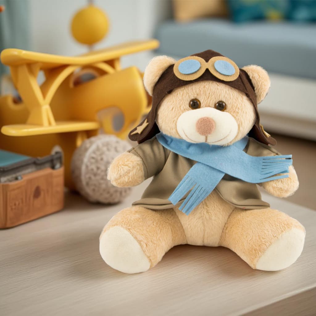 Urso De Pelúcia Aviador 30cm Decoração Anti-alérgico Brinquedo Presente dia das Crianças