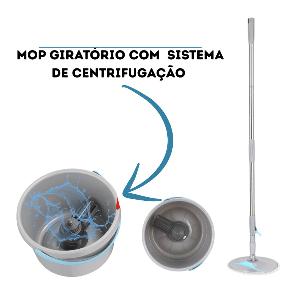 Mop Giratório Rodo Limpeza Esfregão Limpeza Rodo Mágico 360 Lava Seca Mop Limpeza em Geral