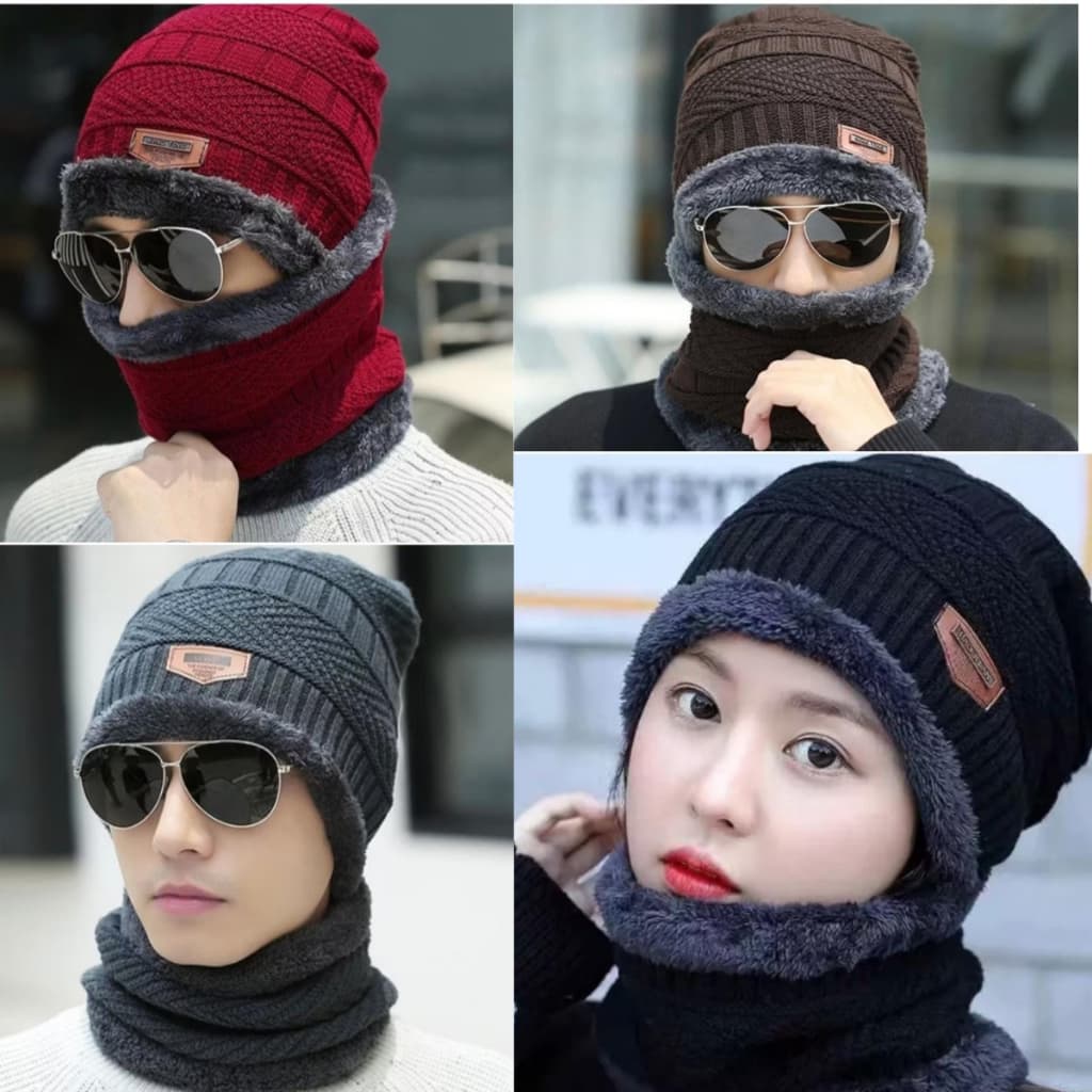 Conjunto Touca Gorro Cachecol Flexível + Quente Para Inverno / Masculino / Mulheres unissex