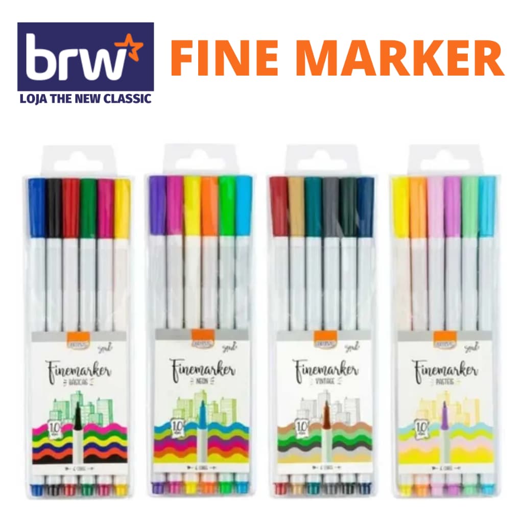 Kit Caneta BRW Fine Marker - Tons Pastel, Neon, Básicas e Vintage Hidrográfica Ponta 1.0mm