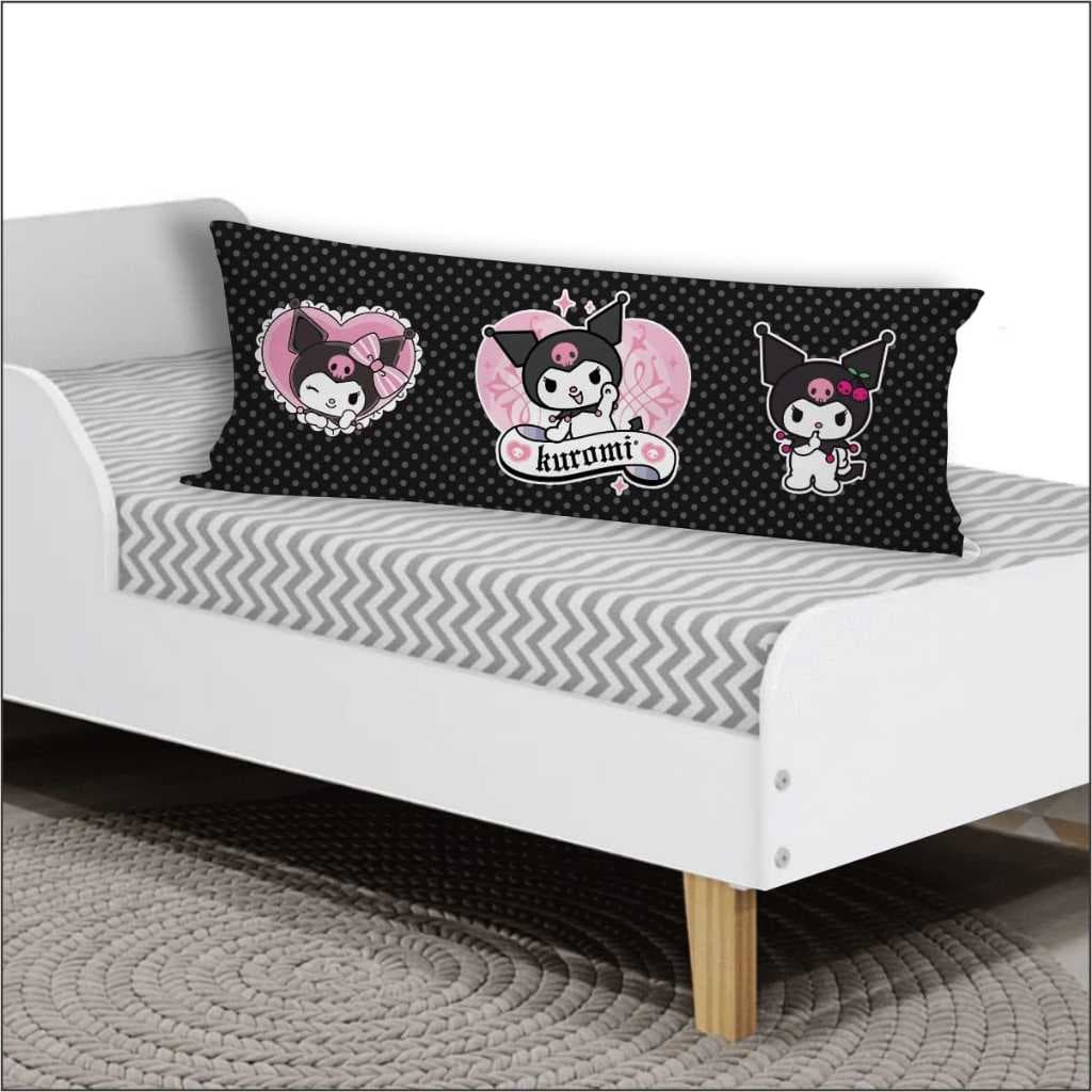 Travesseiro De Corpo + Fronha Xuxinho Fibra de Silicone Personalizado 0.90x0.30cm Kuromi,Hello Kitty